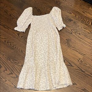 Smocked Puff-Sleeve Midi Dress in Cream Floral - Maternity